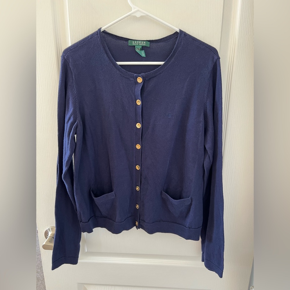 Ralph Lauren Women’s Blue Sweater 100% cotton Sz XL Old Money Preppy Academia